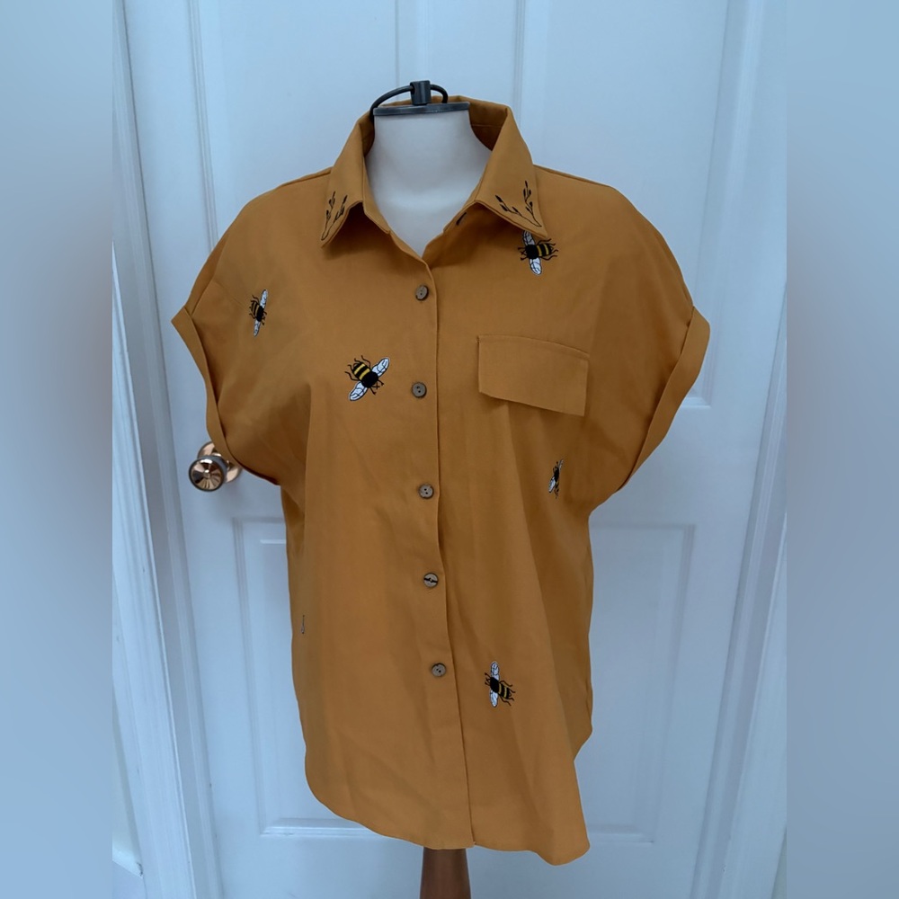 Romwe linen blend bee shirt plus size